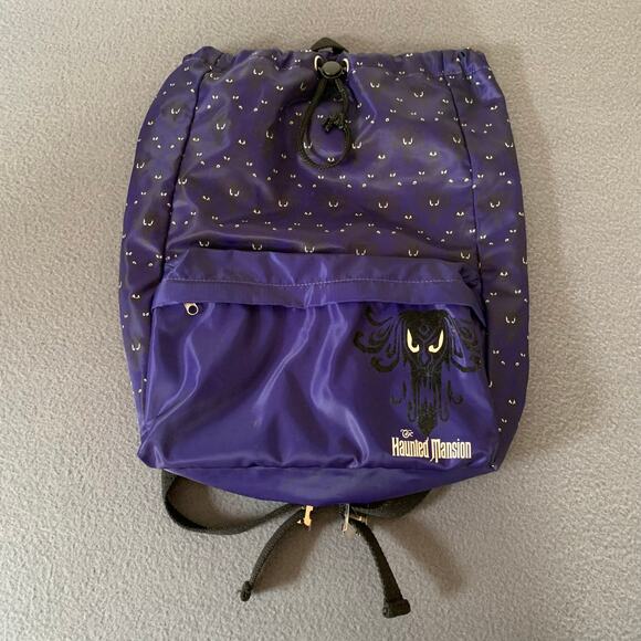 Disney Park Haunted Mansion Drawstring Backpack Bag Purple Authentic Spooky - Picture 1 of 12